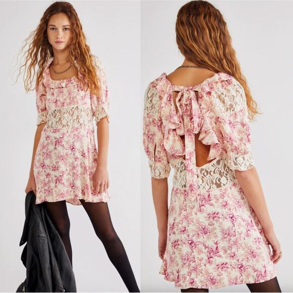 Free People Lucie Floral Lace Mini Dress - Picture 1 of 7